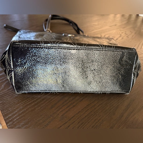 Coach Black Stitched Patent Leather Purse, Double Strap - Picture 5 of 14